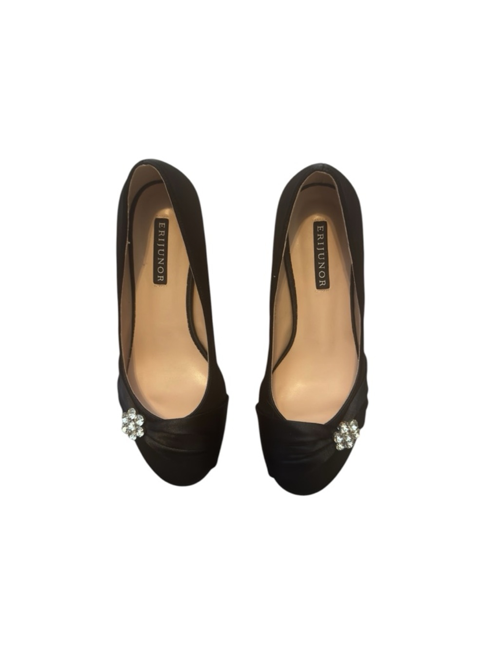 ERIJUNOR NWOB Satin Rhinestone Kitten Heels Black Size 6